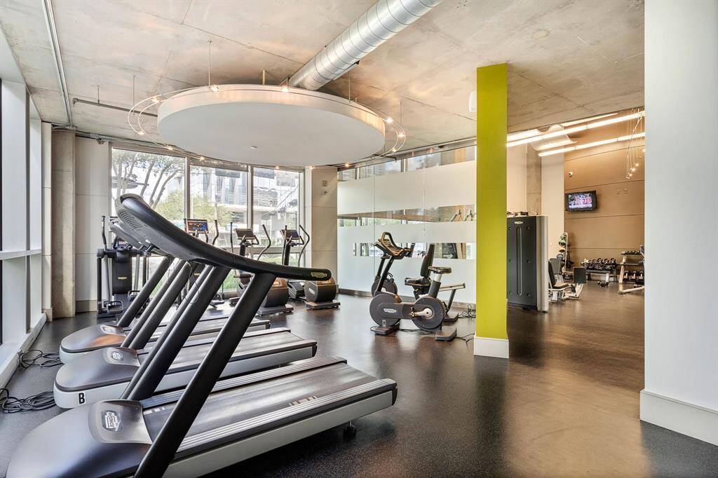 Experience an invigorating workout in this state-of-the-art fitness center featuring modern cardio equipment, including treadmills and exercise bikes.