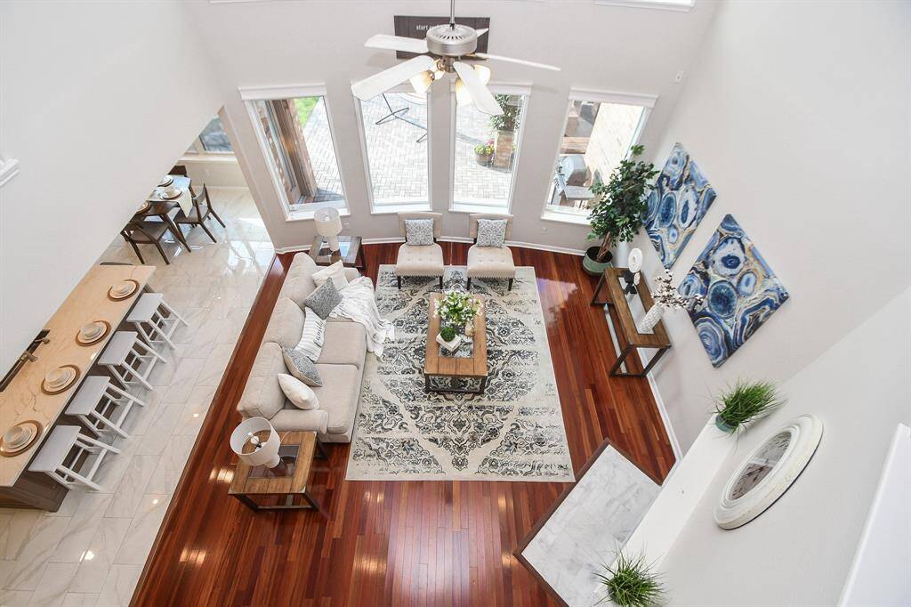 Another view of the living room and kitchen from the top