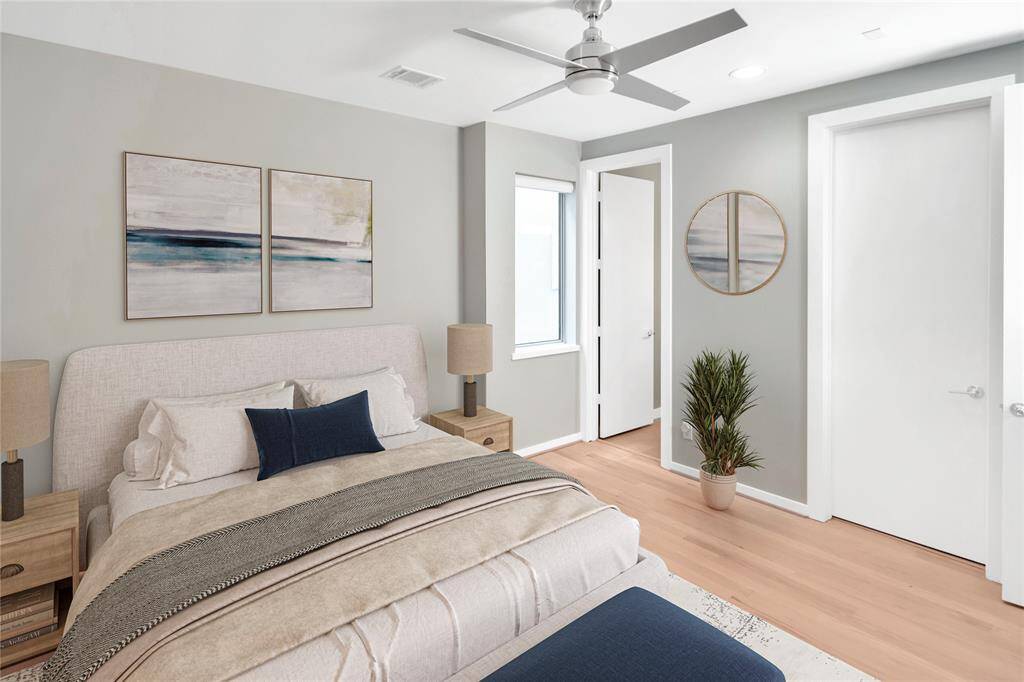 Virtually staged Third bedroom with new hardwood floors