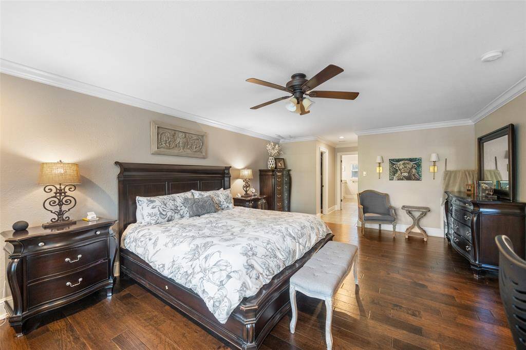 Primary Suite on the 1st Floor tucked behind French Doors.
