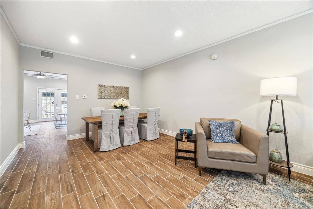 Space for seating 6 in the formal dining but can easily expand to fit 8 or you can add a buffet/console for extra storage.