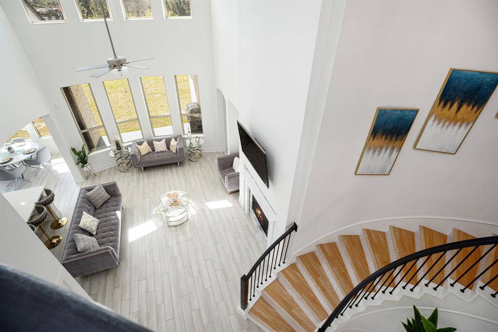 Beautiful open view of the living area from upstairs.