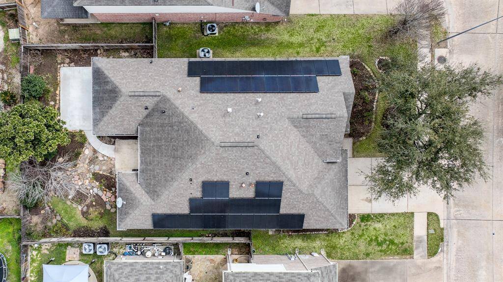 Birdseye view of the recent roof and solar panels.