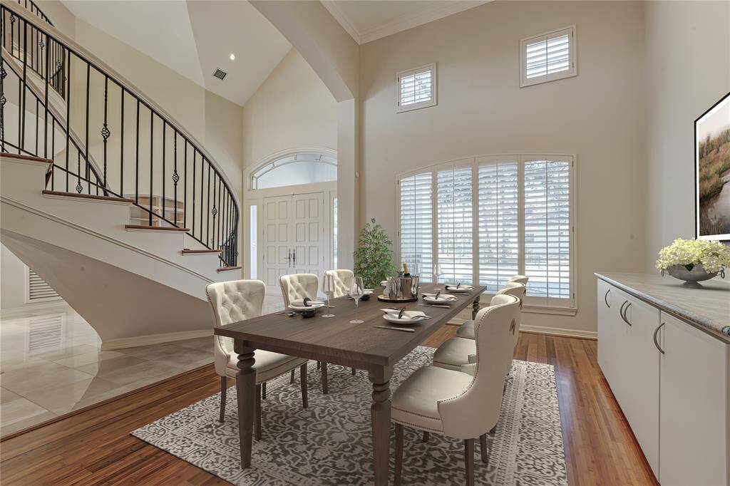 Dining room with build-in hutch with granite top.  Virtually staged.