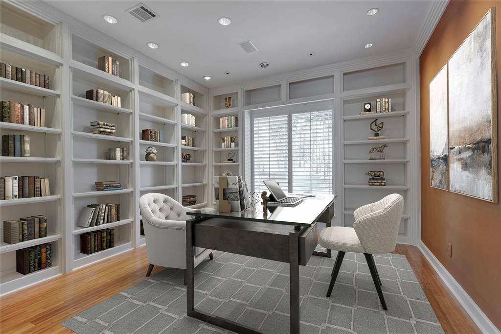 Library/Home office with bamboo floors perfect for working from home.  Virtually staged.