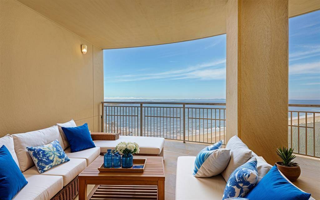Large Beachfront balcony has ample room for lounging and dining.