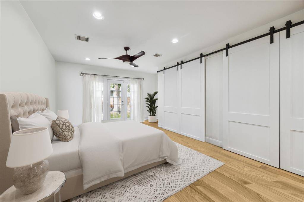 This is an example of how the flex space could be used as an additional bedroom with French doors leading to the backyard deck.