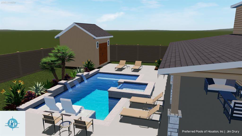 This image showcases a professionally designed virtual pool concept to help you envision the backyard oasis you could create. While the property does not currently feature a pool, the rendering highlights the potential for luxury outdoor living. Perfect for entertaining, relaxing, or enhancing your home value – bring your dream pool to life right here!