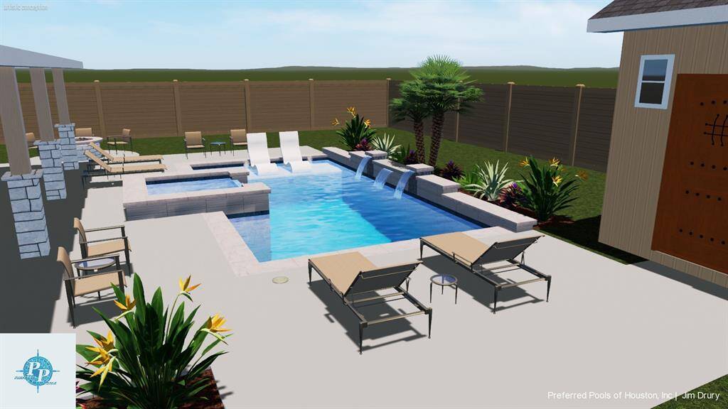 This image showcases a professionally designed virtual pool concept to help you envision the backyard oasis you could create. While the property does not currently feature a pool, the rendering highlights the potential for luxury outdoor living. Perfect for entertaining, relaxing, or enhancing your home value – bring your dream pool to life right here!