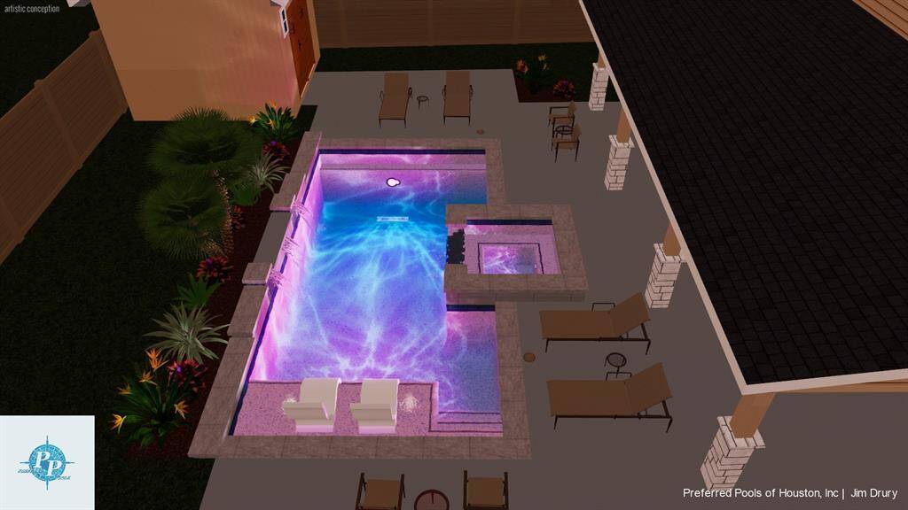 This image showcases a professionally designed virtual pool concept to help you envision the backyard oasis you could create. While the property does not currently feature a pool, the rendering highlights the potential for luxury outdoor living. Perfect for entertaining, relaxing, or enhancing your home value – bring your dream pool to life right here!
