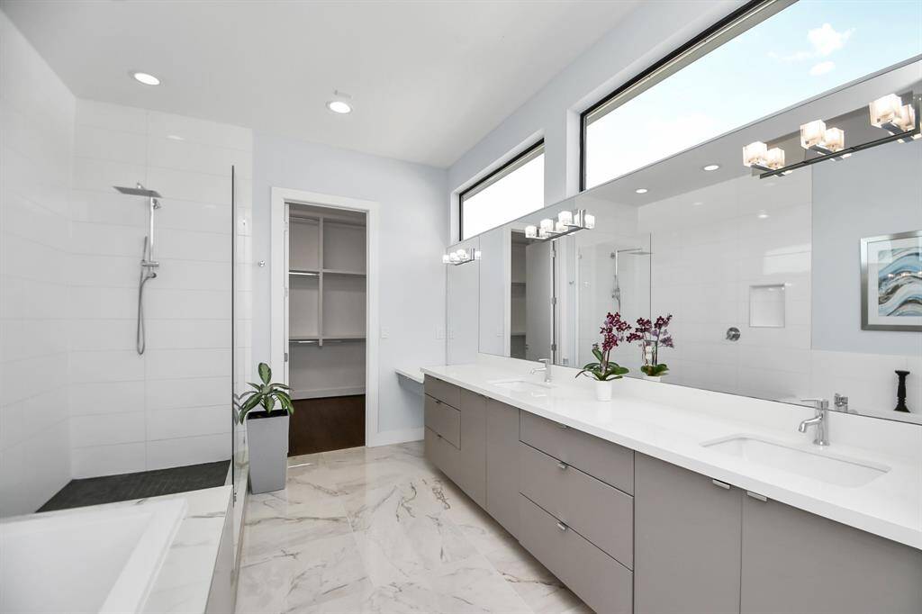 Primary bathroom with makeup counter