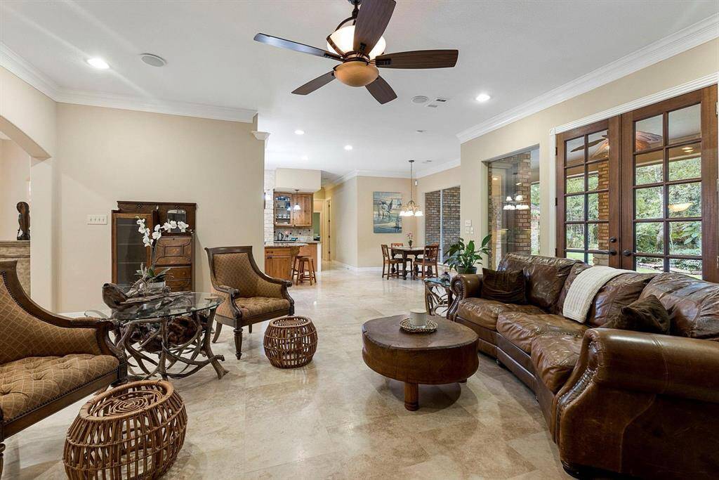 Double doors take you out to the back patio.