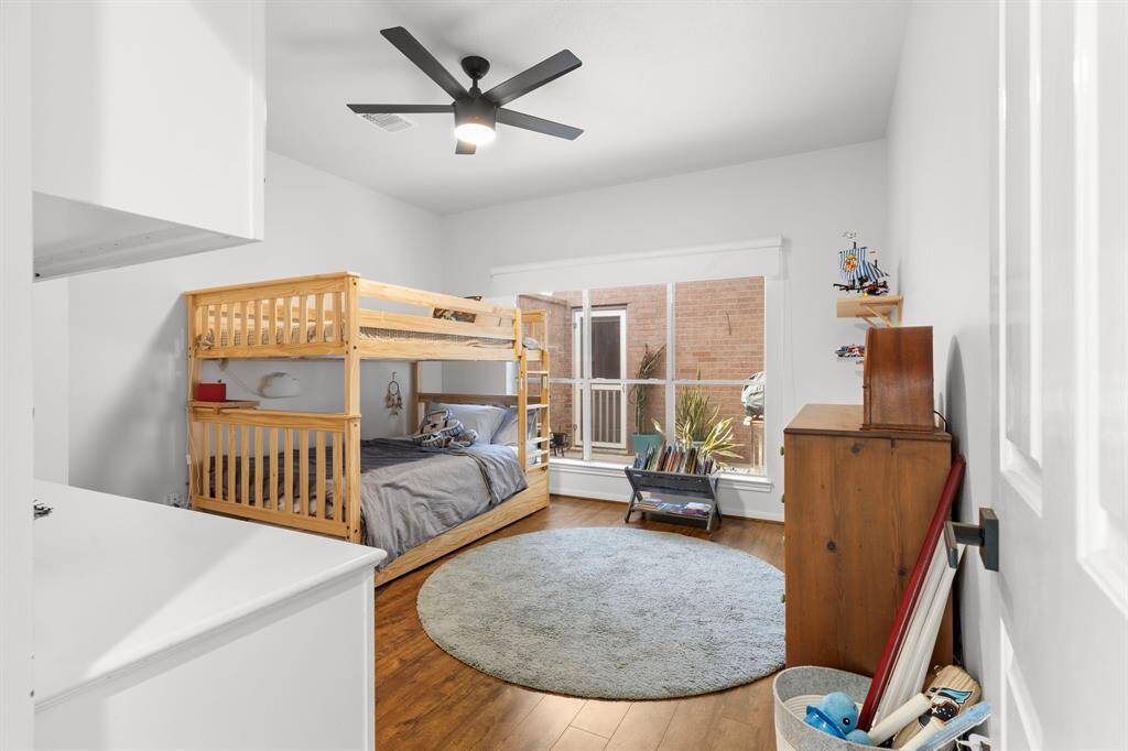 One of two large secondary bedrooms.  This one has a view into the interior courtyard!