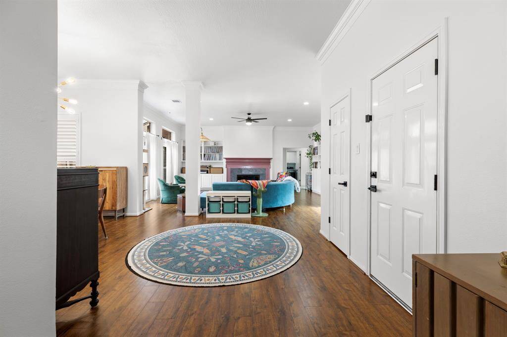 As you enter nice big foyer opens to dining and living area. Kitchen is just to the left. Nice open flowing home.