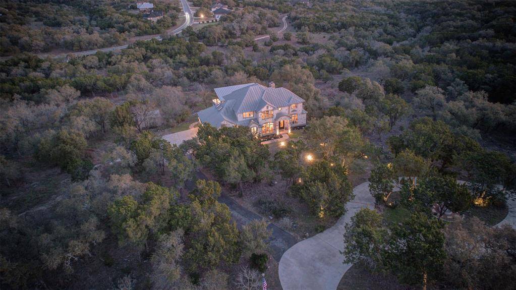 Aerial View of the front of the property showing the additional circular driveway.