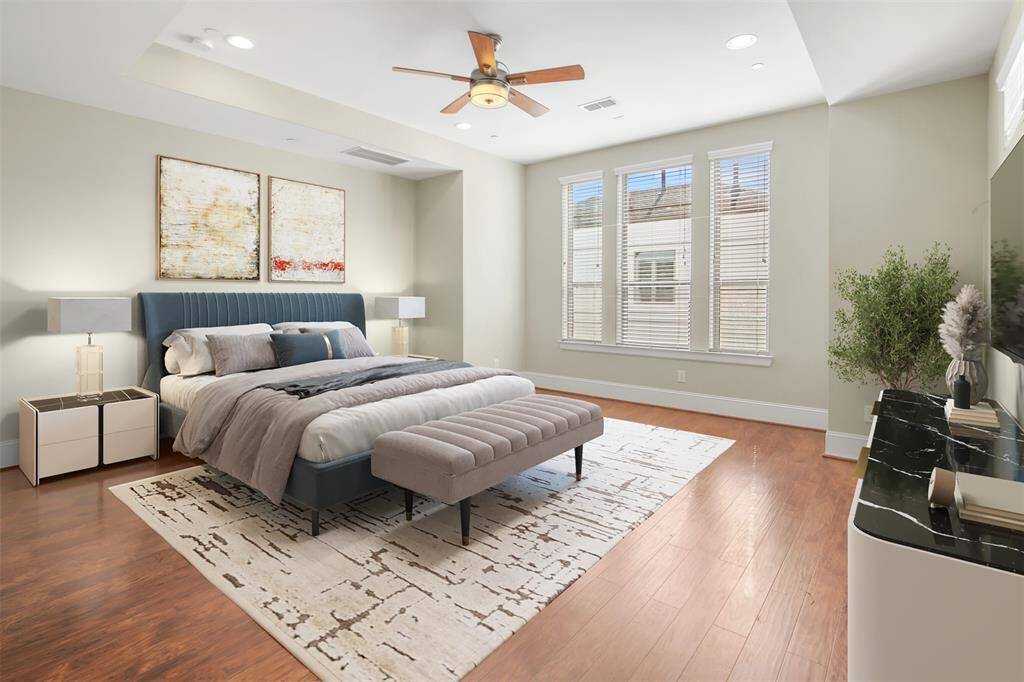 Virtually staged primary bedroom