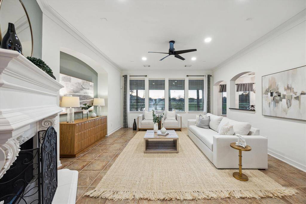 The family room boasts amazing lake views.