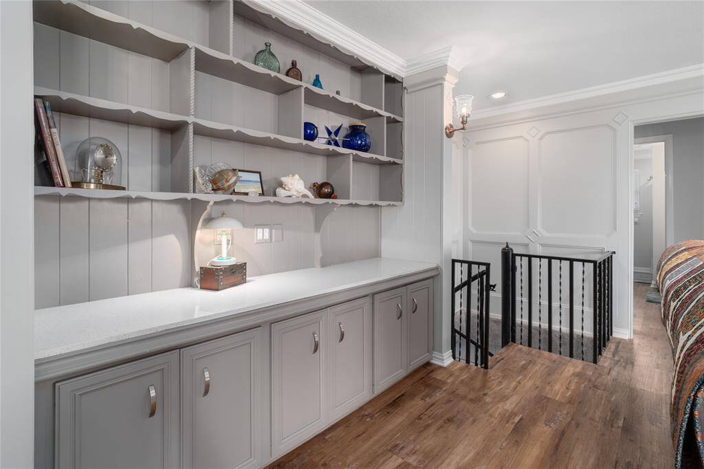 Living room built-in cabinets and bookcases.