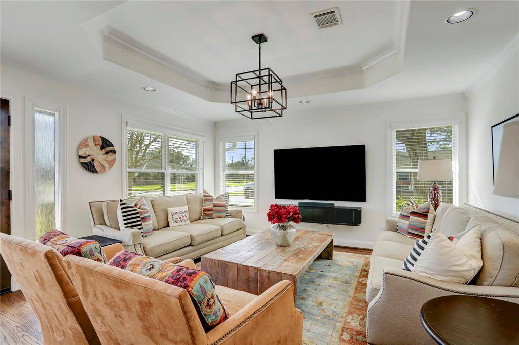 View of the living room from the dining area.