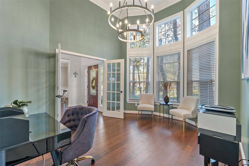 This first floor home office is functional and beautiful.