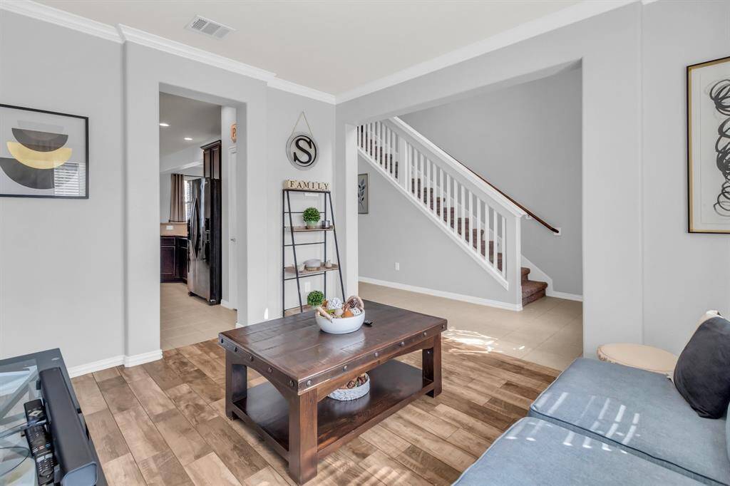 Formal dining converted into contemprary livingroom area for guests.