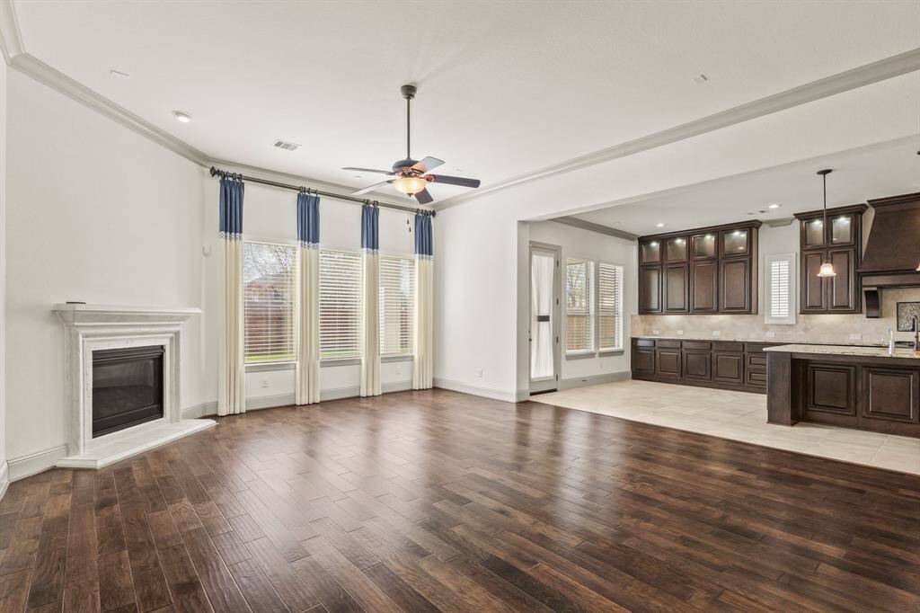 Open concept home with large kitchen open to the family room.