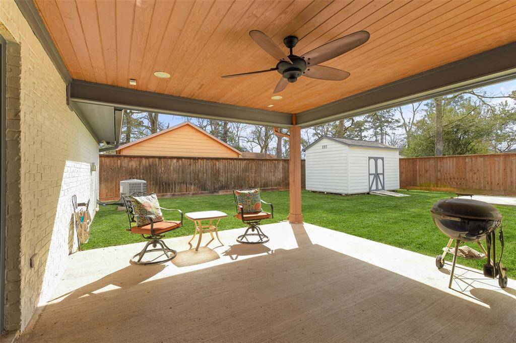 Enjoy a spacious covered patio accessible from the dining area or primary bedroom.  The home has a six-station irrigation system that was installed in 2019.  Fence was replace in 2019 with all new Cedar posts, Cedar pickets, Cedar cross members, Cedar flood rim and Cedar top caps; every wooden member of this fence is Cedar.