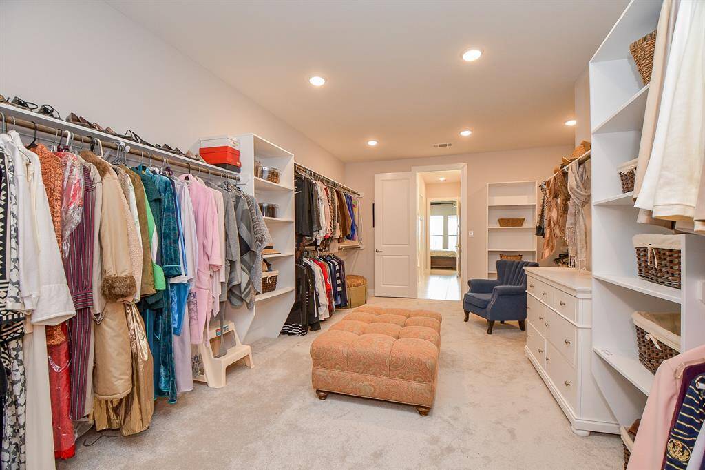 The closet includes 4 built-in shelves and tons of hanging space. The Dresser is not included, however this space is ideal for your own furniture.