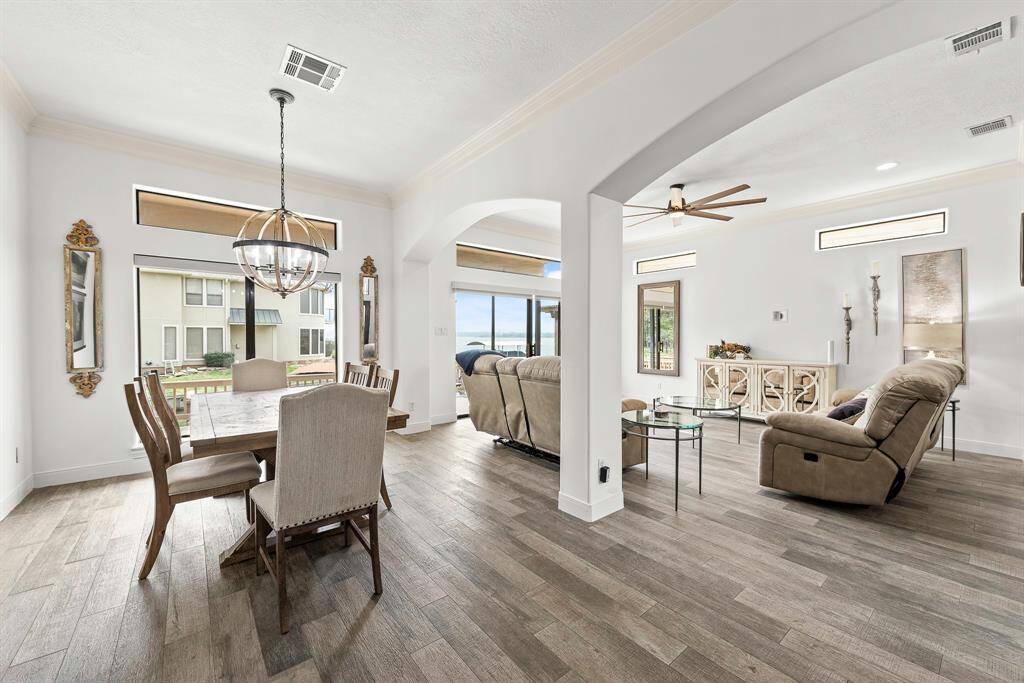 Sweeping lake views in living and dining room.