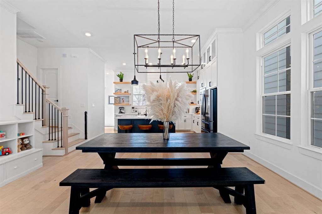 The spacious dining area allows room for a large dining table plus a buffet and/or additional storage.