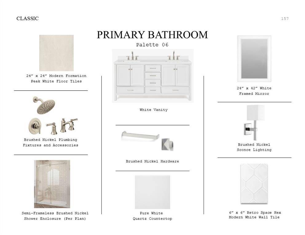 Classic Look Palette 6: Primary Bathroom Selection Sheet (*Artist rendering used for illustration purposes only.)