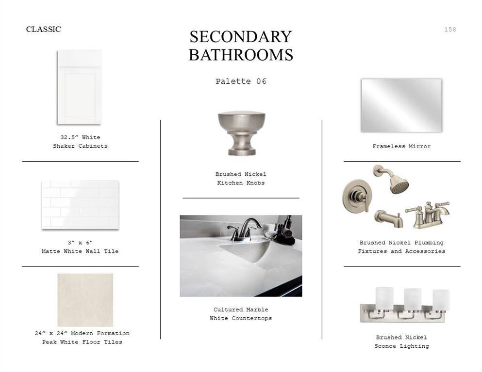 Classic Look Palette 6: Secondary Bathrooms Selection Sheet (*Artist rendering used for illustration purposes only.)