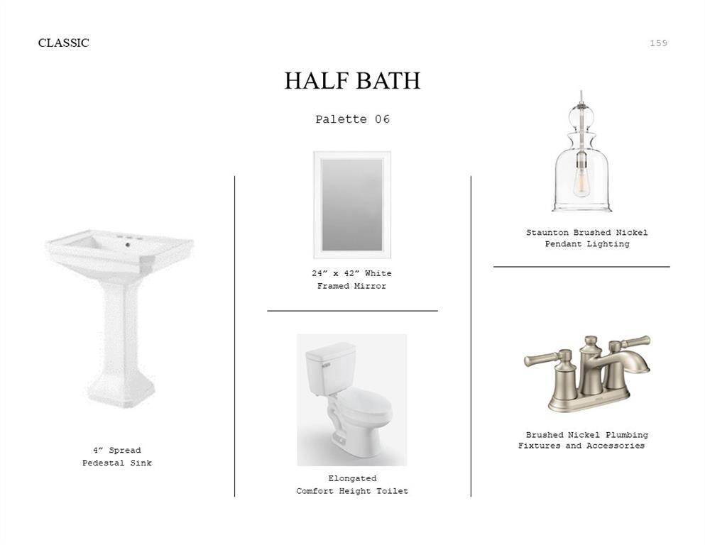 Classic Look Palette 6: Half Bath Selection Sheet (*Artist rendering used for illustration purposes only.)