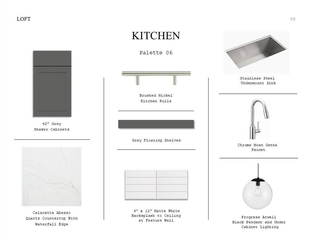 Loft Look Palette 6: Kitchen Selection Sheet (*Artist rendering used for illustration purposes only.)