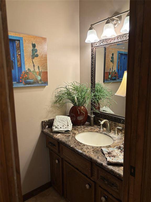 Powder room with a pocket door.