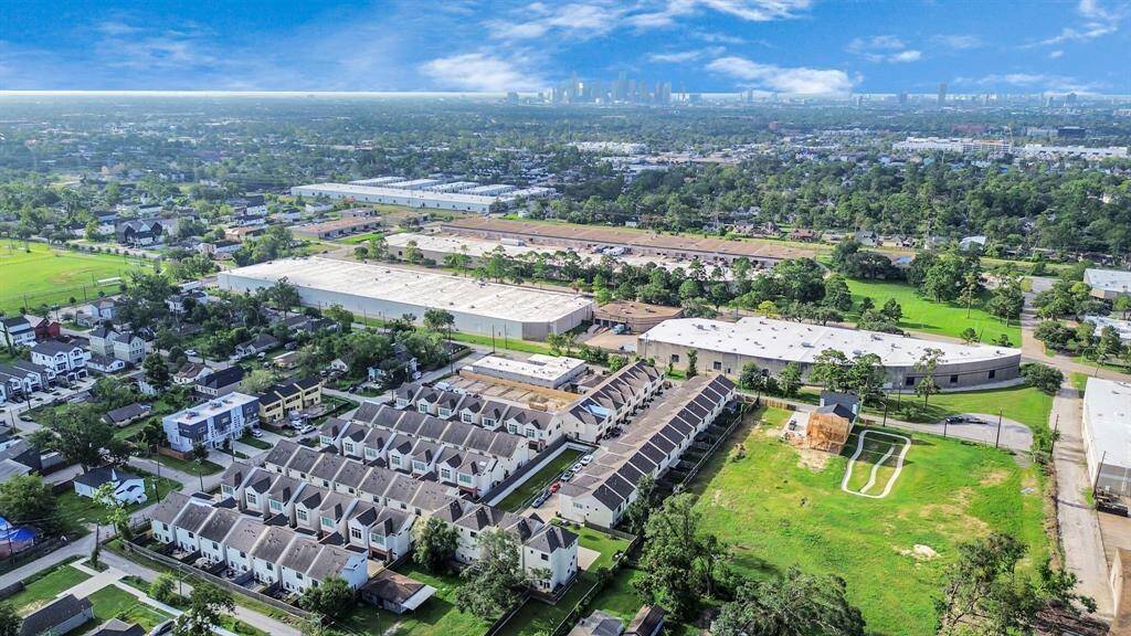 Aerial view of the community located within booming Independence Heights Houston 77018.