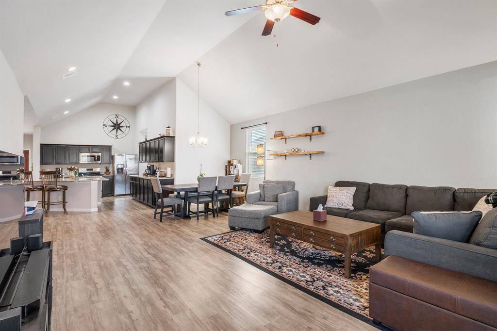 The living room has plenty of room for even the biggest couches.