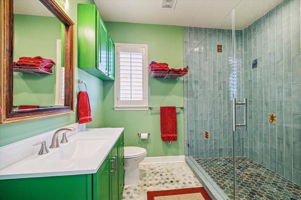 Fabulous brand new shower, flooring and sink in secondary bath
