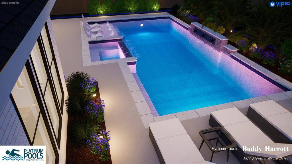 A geometric pool, with a hot tub and tanning shelf is just one of the many possibilities you could create!
