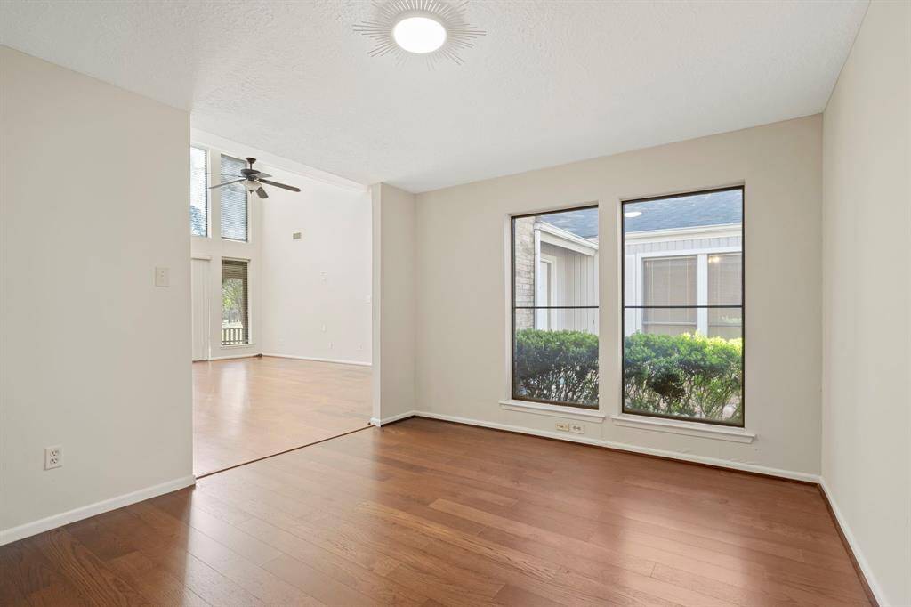 The dining room is located off of the living room and could also be used as a home office, playroom, music room, or whatever fits your lifestyle.