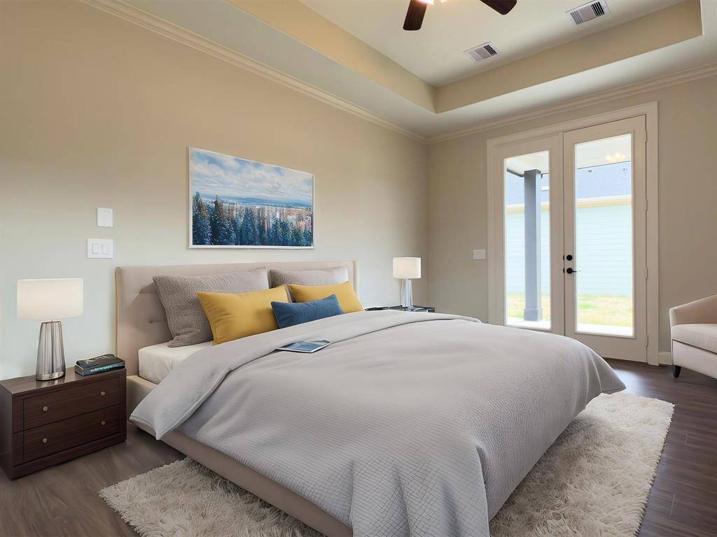 The Palazzo’s primary bedroom is a private sanctuary of sophistication and comfort, featuring expansive space, elegant design, and serene ambiance. With luxurious finishes, ample natural light, and a spa-inspired ensuite, this retreat offers the perfect blend of relaxation and refinement. *Image depicts home as-is virtually staged.