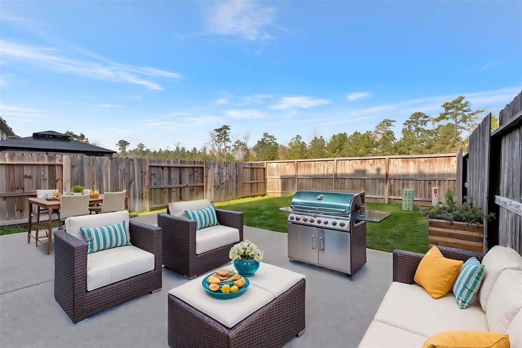 Back patio, furnished for illustration purposes only.