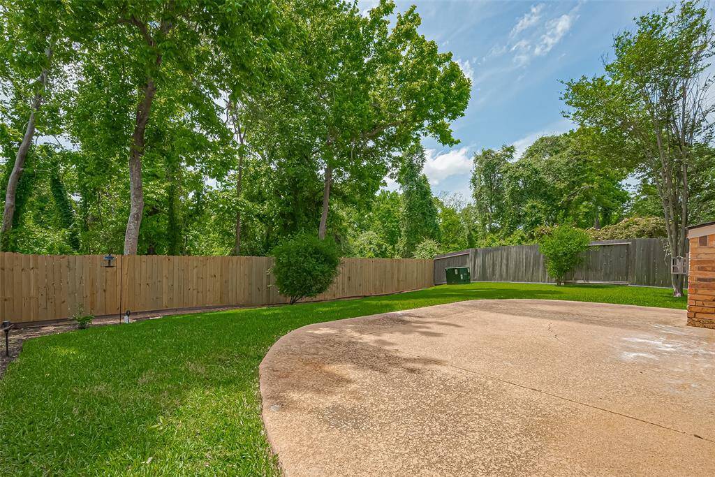 Backyard patio and view of the greenbelt.
