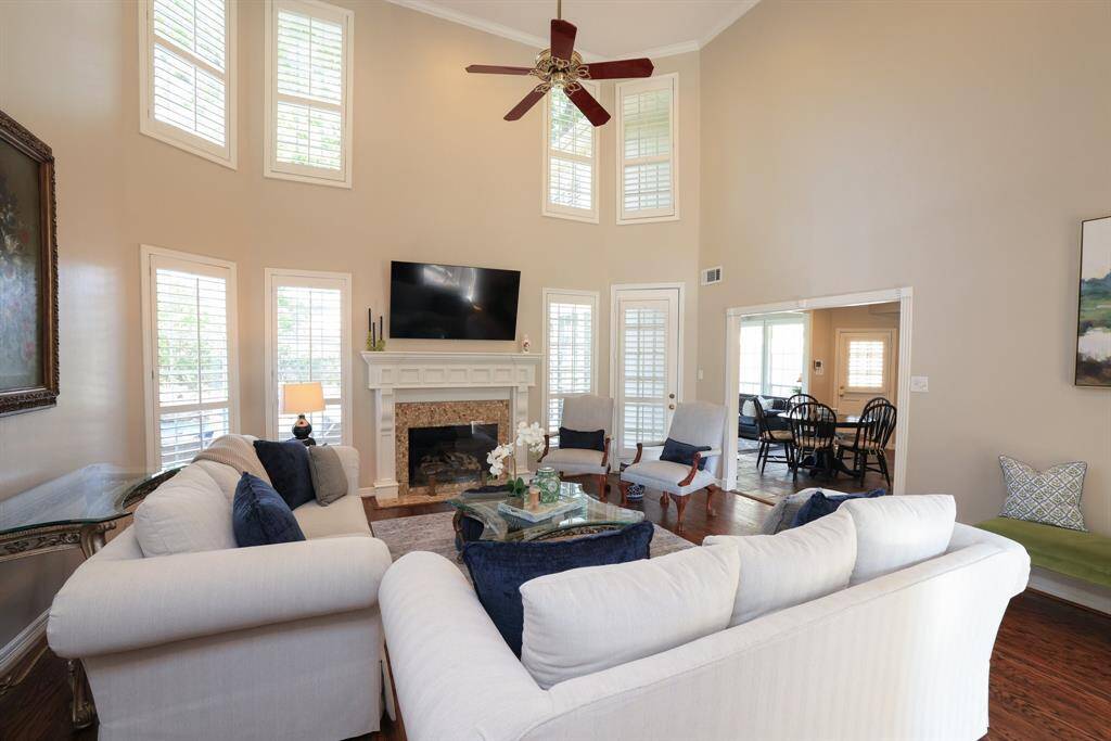 First floor home office has double French doors and plantation shutters.