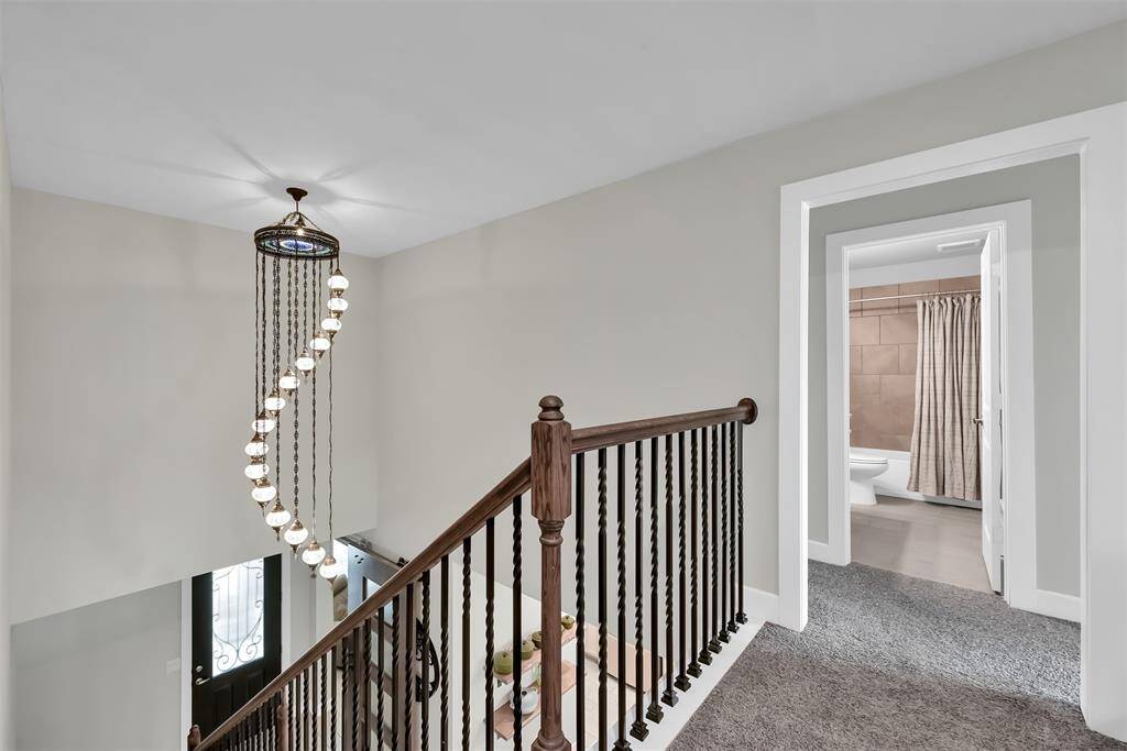 Elegant chandelier enhances the space.