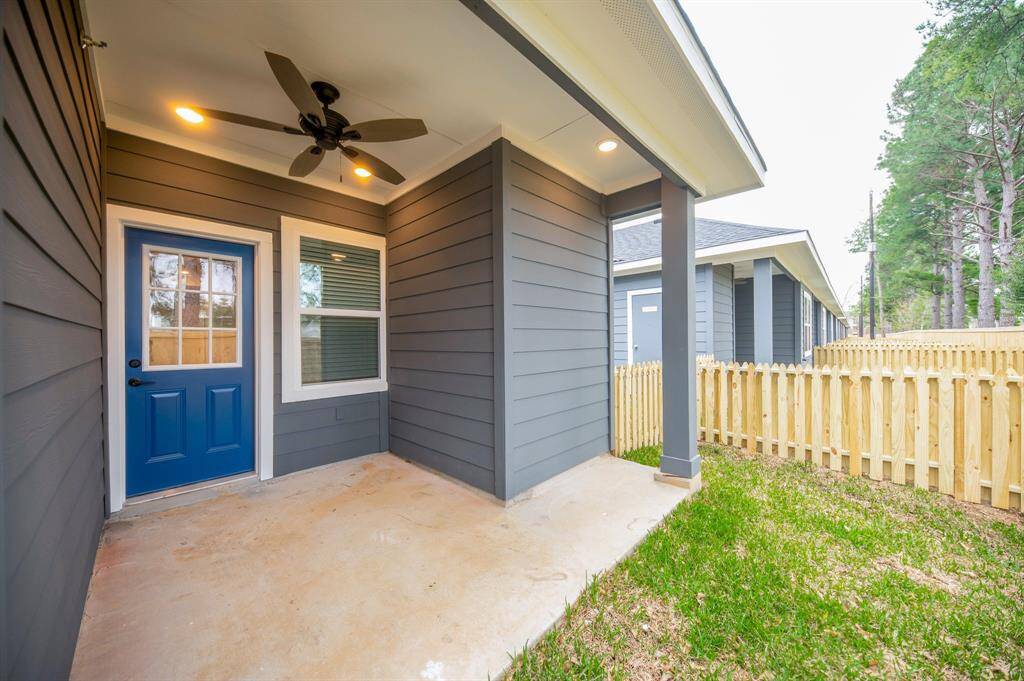 Back patio and fenced yard