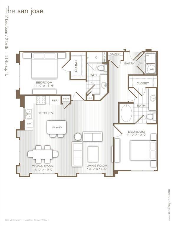 Great corner unit with formal entry hall access to bath for guests, windows all around including over the kitchen sink which is always nice. Room for la 6 person dining table, entertaining and split bedrooms. Quartz counters, wood like flooring.