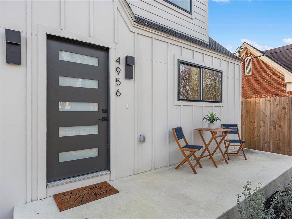Modern front door and front patio.