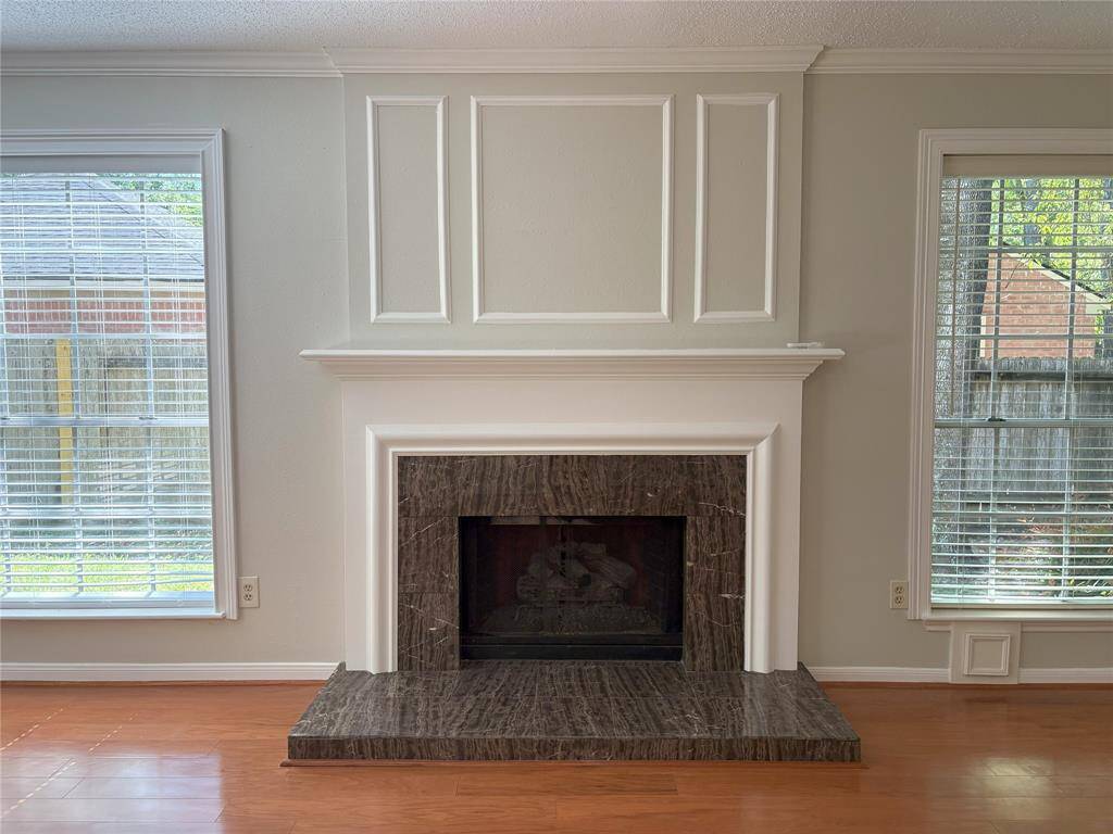 cozy fireplace in family rooml