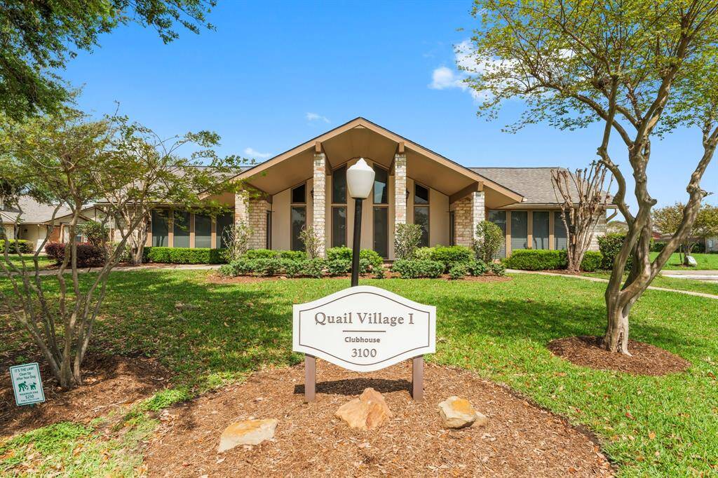 Welcome to Quail Village I — featuring a beautifully landscaped clubhouse at 3100, offering residents a charming hub for community gatherings and recreational activities.